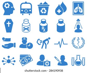Medical icon set. Style: icons drawn with cobalt color on a white background.