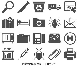 Medical icon set. Style: icons drawn with gray color on a white background.