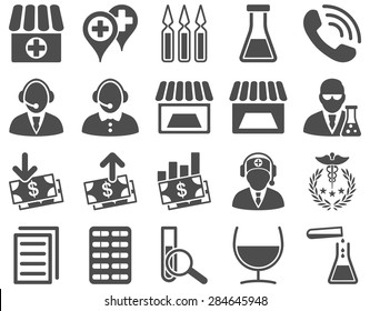 Medical icon set. Style: icons drawn with gray color on a white background.