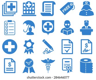 Medical icon set. Style: icons drawn with cobalt color on a white background.