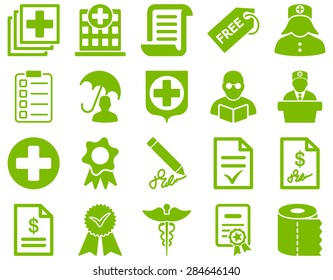 Medical icon set. Style: icons drawn with eco green color on a white background.