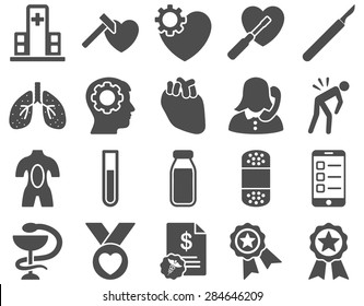 Medical icon set. Style: icons drawn with gray color on a white background.