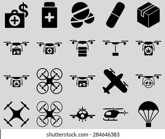 Medical icon set. Style: icons drawn with black color on a light gray background.