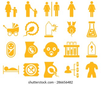 Medical icon set. Style: icons drawn with yellow color on a white background.