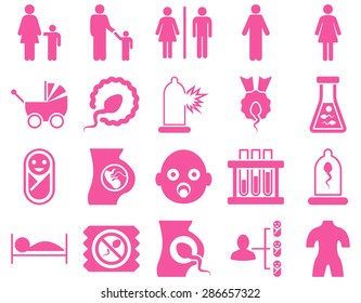 Medical icon set. Style: icons drawn with pink color on a white background.