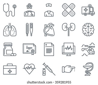 Medical Icon Set Suitable For Info Graphics, Websites And Print Media. Black And White Flat Line Icons