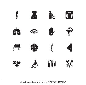 Medical icon set and test tubes with microbes, palm and weight scales. Mind related medical icon vector for web UI logo design.