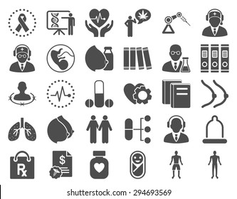 Medical Icon Set. These flat icons use gray color. Vector images are isolated on a white background. 