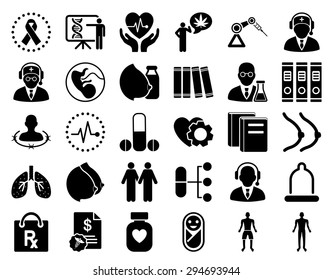 Medical Icon Set. These flat icons use black color. Vector images are isolated on a white background. 