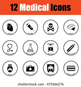 Medical icon set.  Thin circle design. Vector illustration.