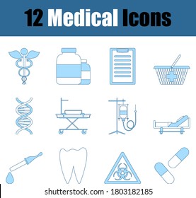 Medizinischer Symbolsatz. Einfach mit dem Design der blauen Füllung übereinstimmen. Vektorgrafik.