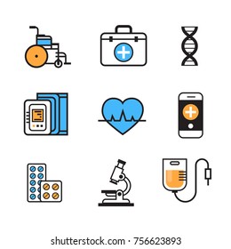 Medical Icon Set Thin Line Medicine Equipment Sign On White Background Hospital Treatment Concept Vector Illustration