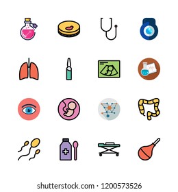 medical icon set. vector set about stethoscope, sperm, sample and stretcher icons set.