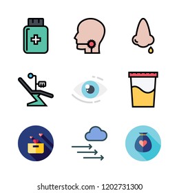 medical icon set. vector set about urine, sore throat, nose and medicine icons set.