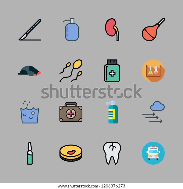 medical icon set. vector set about edema, hand\
wash, medical kit and kidney icons\
set.