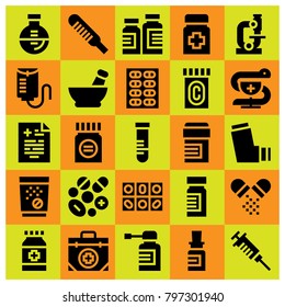 Medical icon set vector. drop counter, test tube, thermometer and pahrmacy
