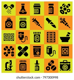 Medical icon set vector. mortar, aid, pills and medicine