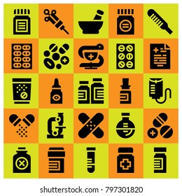 Medical icon set vector. pahrmacy, syringe, tube and microscope