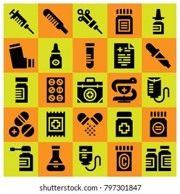 Medical icon set vector. pills, spray, first aid kit and band aid