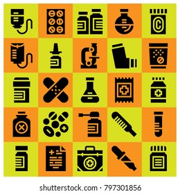 Medical icon set vector. pipette, microscope, band aid and inhaler