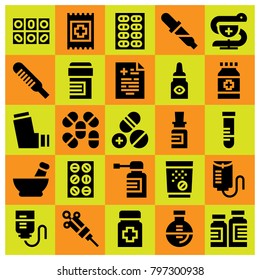 Medical icon set vector. medical result, aid, pahrmacy and test tube