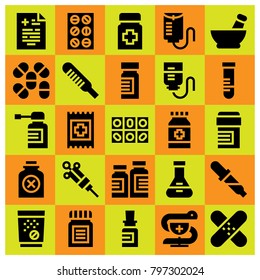 Medical icon set vector. medical result, flask, medicine and pahrmacy