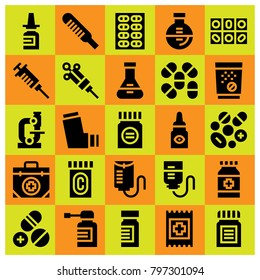 Medical icon set vector. syringe, tablets, band and nasal spray