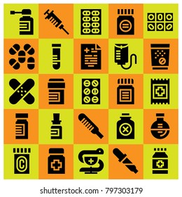 Medical icon set vector. tablets, medical result, medicine and syringe