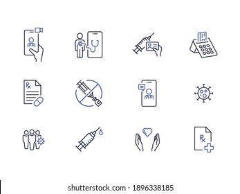 Medizinischer Zeichensatz, Virus-Impfstoff, Symbole für Pandemien, Arzneimittel und Technologie - Symbolsatz - Covid19 - Vektorgrafik