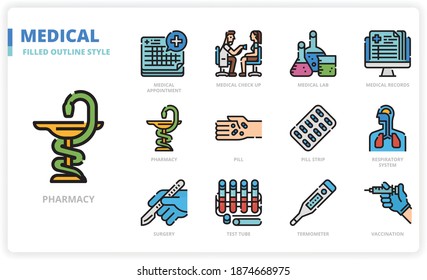 Medical icon set for website, application, printing, document, poster design, etc.
