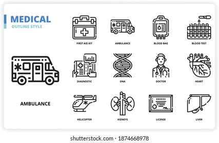 Medical icon set for website, application, printing, document, poster design, etc.