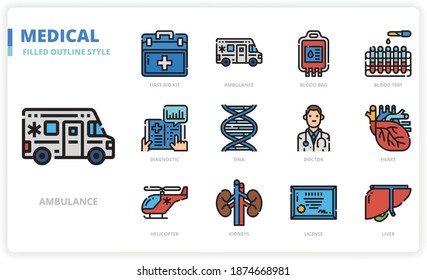 Medical icon set for website, application, printing, document, poster design, etc.