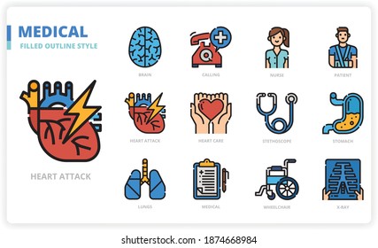 Juego de iconos médicos para sitio web, aplicación, impresión, documento, diseño de afiches, etc.