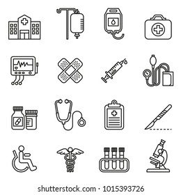Medical icon set with white background. Thin Line Style stock vector.