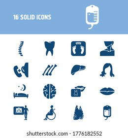 Medical icon set and x-ray with mouth, liver and thymus. Bed related medical icon vector for web UI logo design.