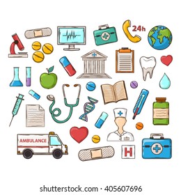 Medical icon set.Vector Medical doddle set.Hand draw and isolated on a white background