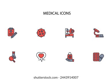 Icono médico set.vector.Trazo editable.signo de estilo lineal para el uso de diseño web,logo.Ilustración de símbolo.
