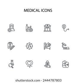 Medical icon set.vector.Editable stroke.linear style sign for use web design,logo.Symbol illustration.