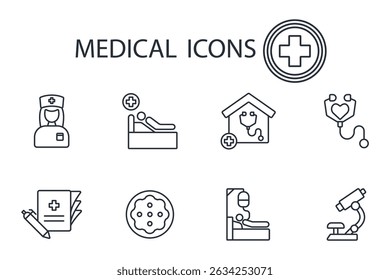 medical icon set.vector.Editable stroke.linear style sign for use web design,logo.Symbol illustration.