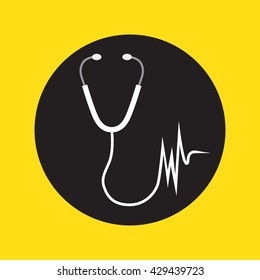 Medical icon: stethoscope with a heart beat.