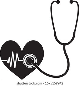 Medical icon stethoscope with heart .Isolated sign stethoscope on white background.