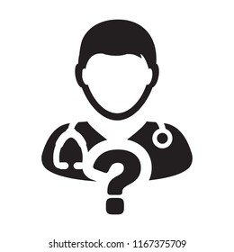 Medical icon vector doctor consultation male person profile avatar with question symbol in glyph pictogram illustration