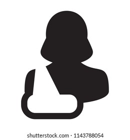 Medical icon vector of female person profile avatar symbol for injury treatment for patient in flat color glyph pictogram illustration