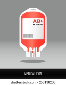 Medical icon. Vector flat icon of blood bag. 