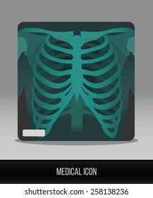 Medical icon. Vector flat icon x-ray of human thorax. Anatomy. The human skeleton. 