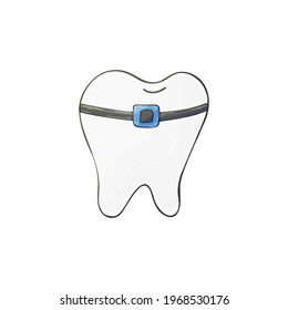 Medical icon. Vector illustration in hand draw style. Medical instrument. Sore tooth. Blue braces