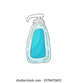 Medical icon. Vector illustration in hand draw style. Medical instrument. Liquid soap, Antiseptic, sanitizer