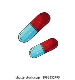 Icono médico. Ilustración vectorial en estilo de dibujo a mano. Herramientas médicas. Comprimidos, cápsulas