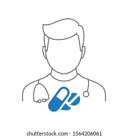 Medical Icon Vector Male Doctor with Pill and Tablet Medicines for Medical Treatment and Consultation Physician Avatar With Stethoscope Symbol illustration