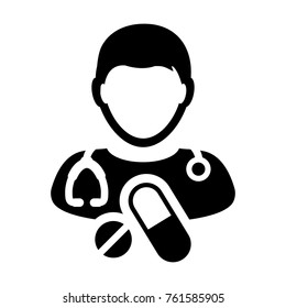 Medical Icon Vector Male Doctor with Pill and Tablet Medicines for Medical Treatment and Consultation Physician Avatar With Stethoscope Symbol in Glyph Pictogram illustration